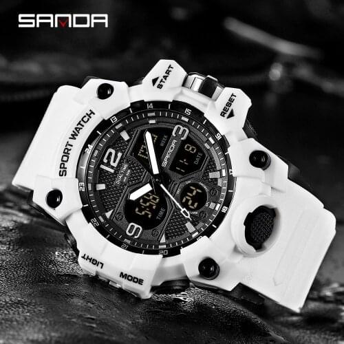 SANDA Military Top Brand Mens Watches 5ATM Waterproof Sport Military Wristwatch Quartz Watch for Men Multifunction Clock