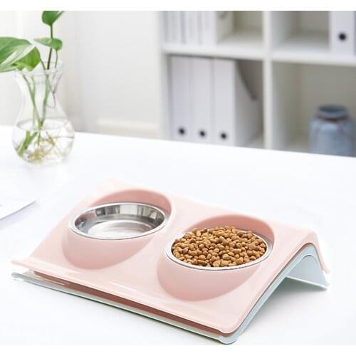 Stainless Steel Double Dog Cat Bowls Splash-proof Pet Food Water Feeder For Dog Puppy Cats Pets Supplies Feeding Dishes Pet Bowl