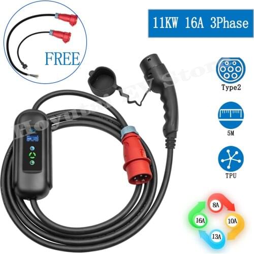 Type 2 16A 11KW IEC 62196 Fast EV Charging Cable Portable With Current Adjustable CE For Electric Car 3 Phase