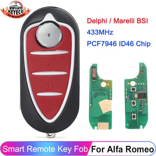 KEYECU Replacement Folding Remote Key Fob 433MHz PCF7947 for Alfa Romeo 147 156 166 GT