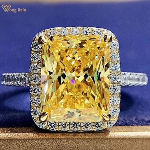 Wong Rain 100% 925 Sterling Silver Princess Cut Pink Sapphire Citrine Gemstone Wedding Party Fashion Ring For Women Fine Jewelry