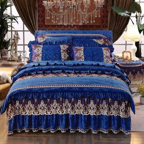 Blue,red Crystal embossing luxury bedding set queen/king size Thick bed set 4pcs Fleece fabric duvet cover bedskirt sets