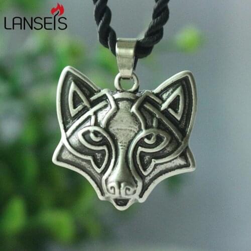 Lanseis 1pcs celt Fox Antique Silve Slavic Head fox Necklace men Pendant Animal talisman retro handmade totem jewelry