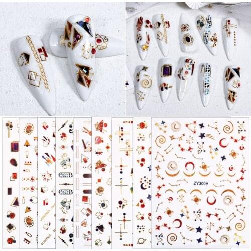 Laser Gold Nail Art Stickers 3D Shiny Space Star Moon Constellation DIY Nail Decals Manicure Decoration Accessories