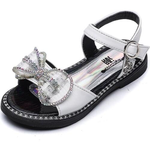 Summer Children Casual Sandals Soft Bottom Rhinestone Bow For Girls Princess Shoes Anti-slippery Flat Open Toe Childrens Shoes