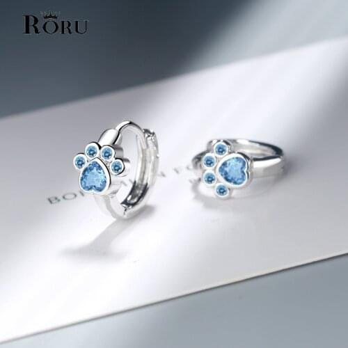 Cute Pet Ear Buckle Cat Paw Footprint Blue Zircon Women Earrings Fashion Hoop Earrings for Women Jewelry