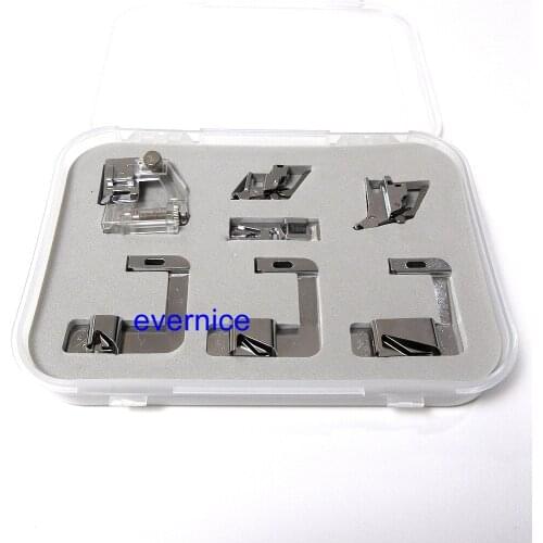 7 Pcs Low Shank Bias Tape Binder Rolled Hem Foot Set For Brother Singer