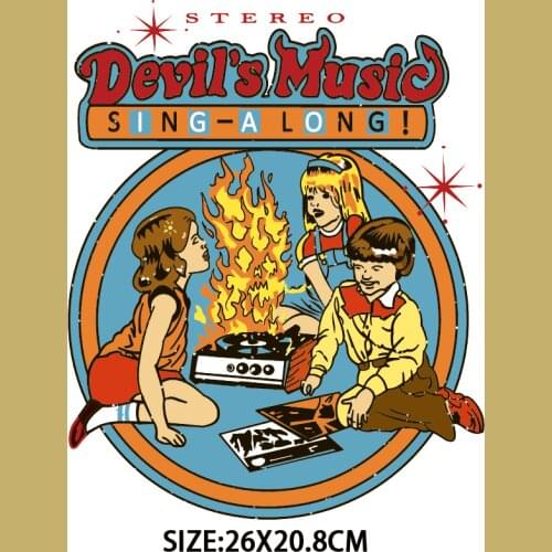 Devils Music Patch Stripes Iron on Transfers for Clothing Jackets Satan Demon Thermal Stickers Patches Appliques for T Shirt