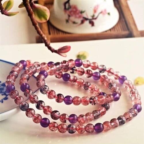 Genuine Natural Lepidocrocite Quartz Woman Colorful Super 7 Clear Round Beads Bracelet 5.8mm Crystal Stretch AAAAA