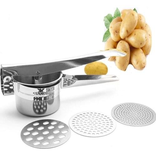 Stainless Steel Potato Ricer with 3 Interchangeable Fineness Discs Silicone Grip Handles
