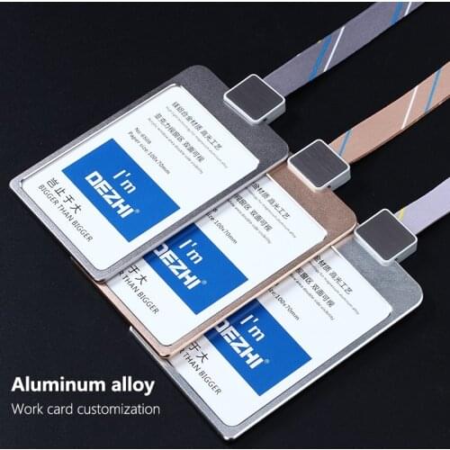 Genuine DEZHI 100*70mm Metal Badge Card Holders Custom Lanyard Business Holders