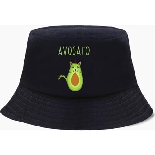 Panama Bucket Hat Animal Cat Avocado AVOGATO Cute Kawaii Women Fishing Hats Bob Panamas Fisherman Cotton Outdoor Sunscreen Cap