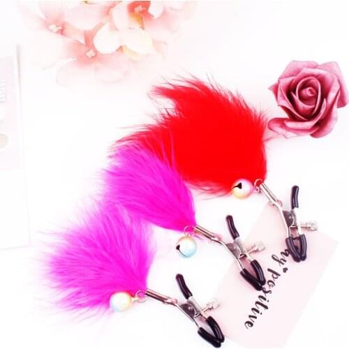 Feather bell nipple clamps shaking stimulate milk for women furry breast plume clitoris clip Chastity Lover Game sex toys