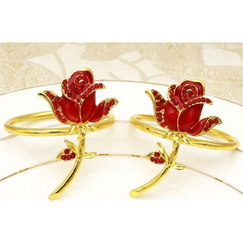 Valentines day red rose flower napkin ring table top decoration for wedding engagement reception party accessories