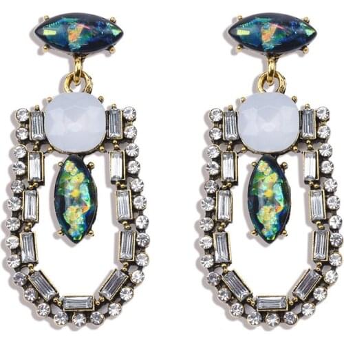 Luxury Vintage Women Green Drop Earring Bridal Crystal Oval Hanging Earring Bohemia Statement Jewelry Party Accessories