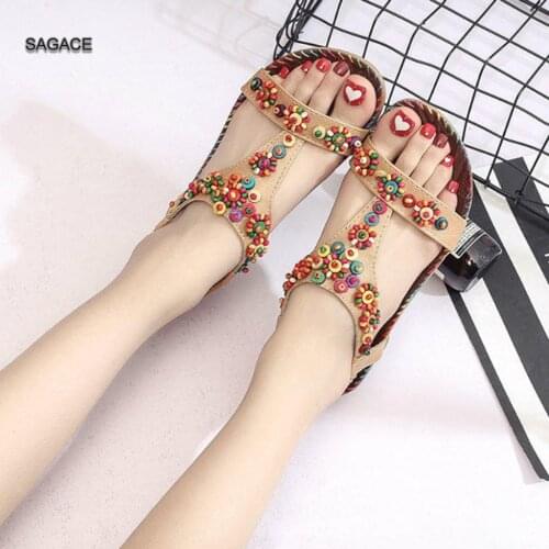 SAGACE Women Ladies String Bead Casual Beach Shoes Sandals Summer Shoes 2020 Beach Vintage Sandalias Mujer