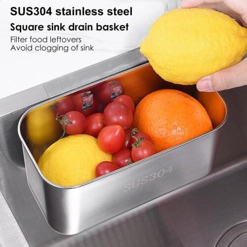 304 Stainless Steel Kitchen Sink Strainer Drain Vegetable Fruit Drainer Basket Suction Cup Storage Rack Filter Shelf Holder