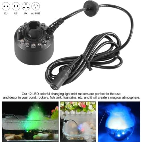 Ultrasonic Humidifier Aquarium Mist Maker Forger Submersible LED Water Pump with 12 LED Color Water Fountain Pond Fish Tank D30