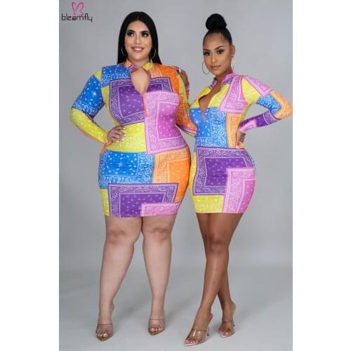 Party Birthday Dress For Plus Size Women 4XL 5XL Spring Summer 2021 Elegant Casual Boho Printed Short Bodycon Dresses Clothing
