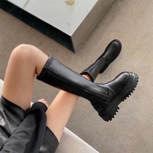 Women High Platform Mid Calf Boots Ladies Boots Woman Fashion Slip On Zip Motorcycle Boots Female Autumn Winter Shoes
