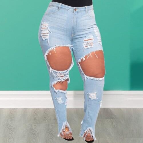 ZJFZML ZZ Women Clothing Jeans Plus Size 2021 Casual High Waist Hollow Out Fur-lined Denim Pant Trouser Dropshipping Wholesale