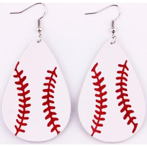 ZWPON Fashion Soft Ball Baseball Teardrop Genuine Leather Earrings for Women Sports Football Dangle Drop Earrings Female Jewelry