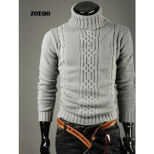 ZOEQO Male Brand Casual Sweater Pullover Mens Slim winter thick warm Sweaters man Solid High Lapel Jacquard Hedging MenS Sweat