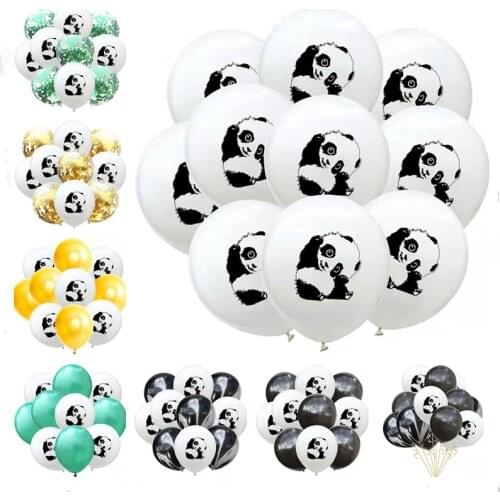10pcs Panda Print Latex Balloon Gold Green Confetti Balloons Set Baby Shower Happy Birthday Party Decoration Black White Globos