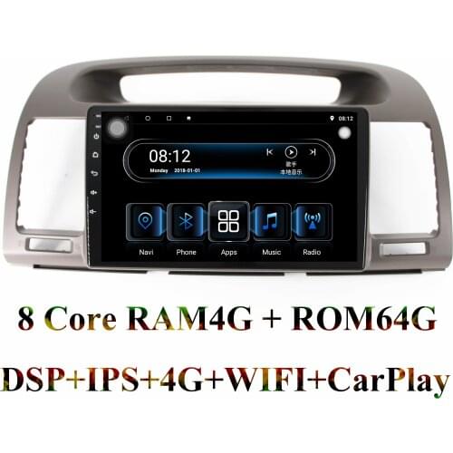1din IPS car stereo radio 8core RAM4G+ROM32G Multimedia Player for Toyota Camry 2002 2003 2004 2005 2006 with navigation BT wifi