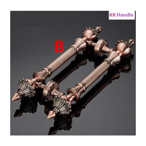 2PCS antique brass wood door handle 330 437MM Unfold Install antique copper big gate door pull silver chrome wooden door handles