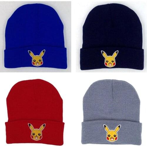 2021 High Quality Pokemon Pikachu Mens Hats Unisex Winter Warm Casual Beanie Hat Women Hip Hop Black Knitted Bonnet Ski Caps