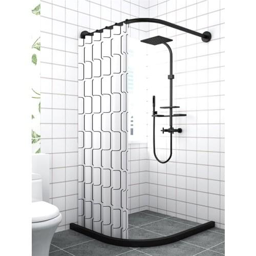 304 Stainless L Shaped Curved Black Shower Curtain Rod Shower Curtain Poles Punch-Free Suction Cups Bathroom Curtain Rail Track