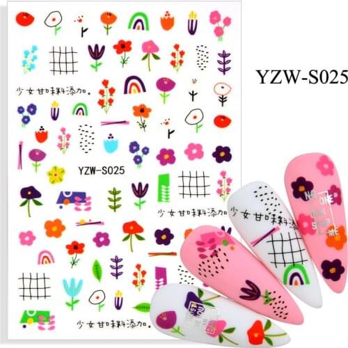 3D Stickers for Nails Cartoons Color Flowers Leaf Line Design Nail Foil Decal Sliders Stickers for Manicure Nail Art Decoration