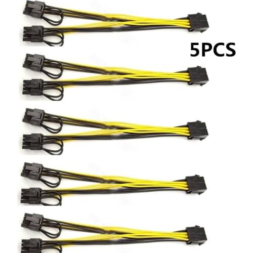 5PCS PCI-E 6-pin to Dual 6+2-pin (6-pin/8-pin) Power Splitter Cable Graphics Card PCIE PCI Express 6Pin to Dual 8Pin Power Cable