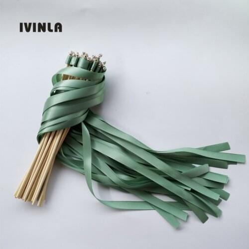 50pcs/lot jade green wedding ribbon stick With sliver Bells for wedding decoration