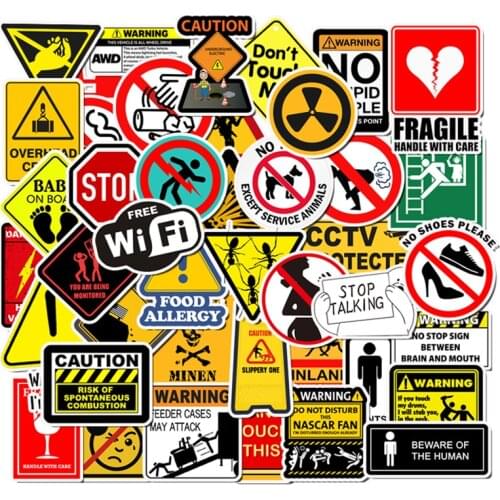 50 PCS Warning Stickers Danger Banning Signs Reminder Waterproof Decal Sticker to DIY Laptop Motorcycle Luggage Snowboard Car