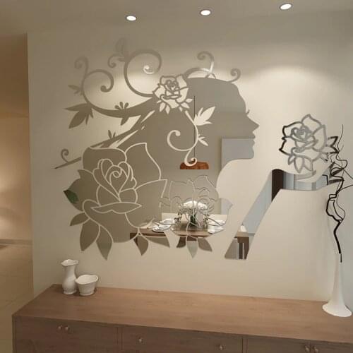 Flower Fairy 3d Acrylic wall stickers Cartoon mirror surface wall stickers Dinner room decoration Home DIY Art wall decor