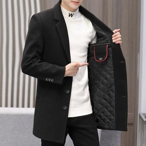 Business Outwear Mens Casual Autumn Winter Cotton Coat PlusSize Streetwear Heavy Woolen Overcoat Medium Length Long Windbreaker