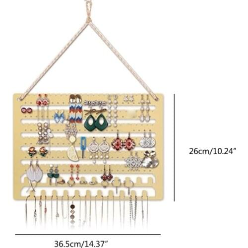 Wooden Hanging Jewelry Organizer Wall Mounted Necklace Earrings Display Stand Ear Studs Holder Storage Rack Home Decoration