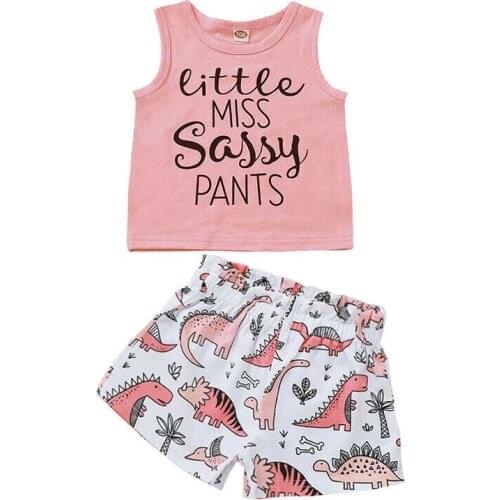 1-5Y Toddler Kids Baby Girls Clothes T-shirt Tops + Dinosaur Short Pants 2PCS Set For Baby Girl Clothes Set Kid Girls Sleeveless