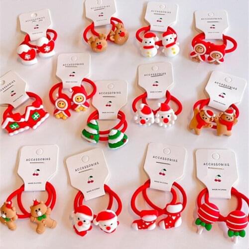 5pair/Lot Kids Girls Cute Merry Christmas Cartoon Style Elastic Hair Bands Hair Rope Santa Claus Resin Ponytail Holder Rubber