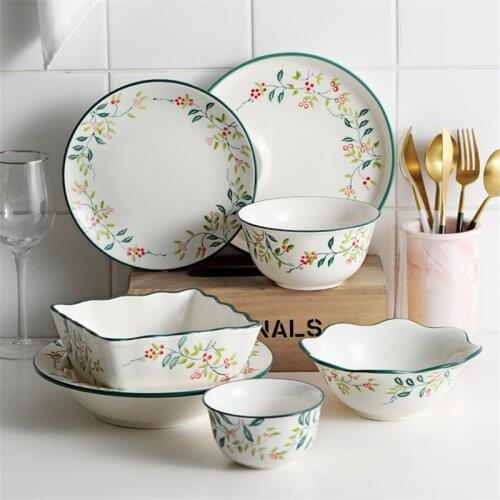 European Pastoral Tableware Ceramic Salad Soup Rice Bowl Dessert Dish Creative Dinner Plate Dumplings Pasta Plate Dinnerware