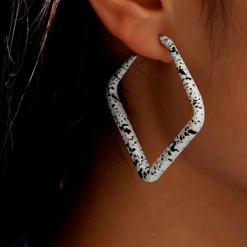 European and American Geometric Cow Polka Dot Earrings Black and White Pattern Inkjet Earrings for Women Girl Gift