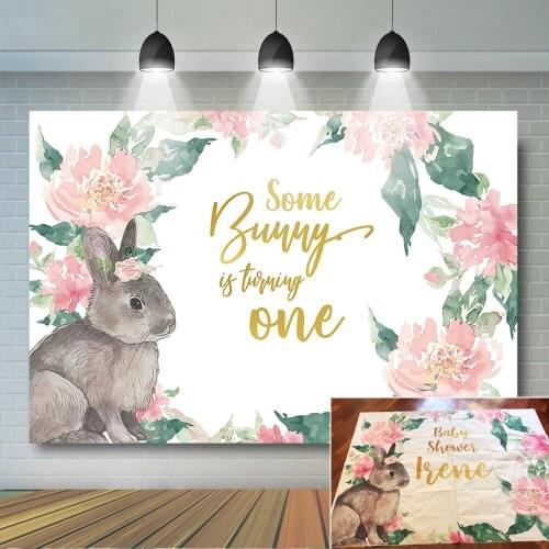 Bunny Theme 1st Birthday Backdrop Some Bunny is One Birthday Party Decoration Banner Easter Floral Baby Portrait Photo Backdrop