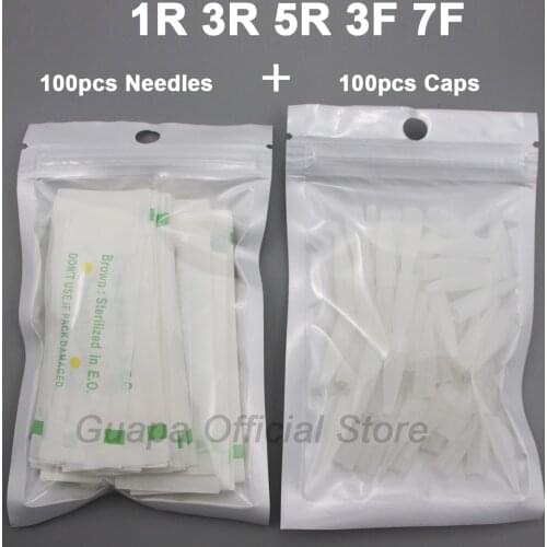 100PCS 1R 3R 5R 5F 7F PMU Needles Needle Caps Disposable Sterilized Professional Tattoo needles for Permanent Makeup Eyebrow