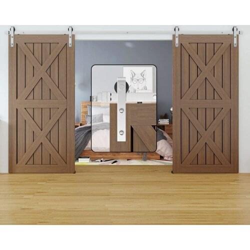JACHOR 4-16FT Sliding Wood Barn Door Hardware Kit Stainless Steel Roller Track Kit Double Door Hanging Rail System