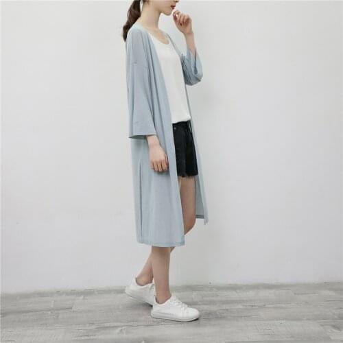 2019 Spring Summer Women Long Cardigan Casual Loose Thin Knitted Cardigans Female Solid Split Shawl Coat Jacket Plus Size AB1339