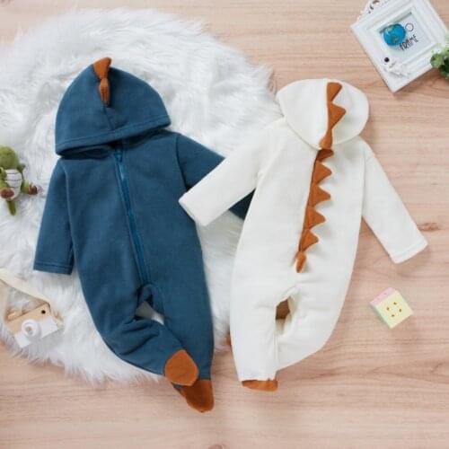 Baywell Baby Jumpsuits Autumn Winter Plush Thick Dinosaur Zipper Newborn Baby Clothes For Girls Boy Long Sleeve Footies Jumpsuit