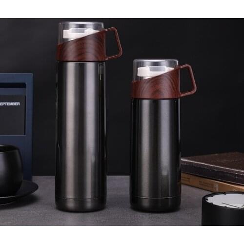 Preferential Promotion Transparent cover thermos cup stainless steel annual ring business double-layer vacuum thermos cup Creati