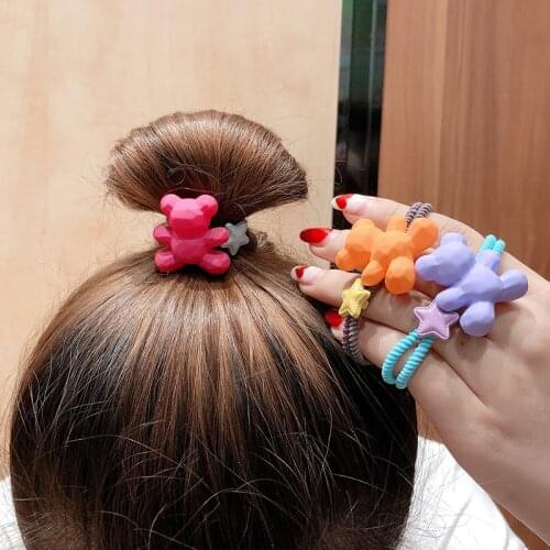 Hot Selling Fashion New Arrive Candy Color Acrylic Hair Band Korean Style Hair Rope Colored Bear Hair Rings Girls Headpiece Gift
